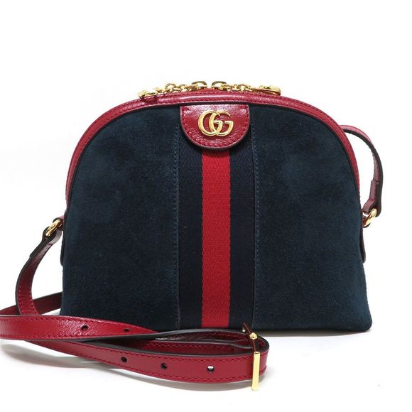 Gucci Suede Leather Shoulder Bag Off Deer Sherry Line Navy Red - Picture 1 of 11